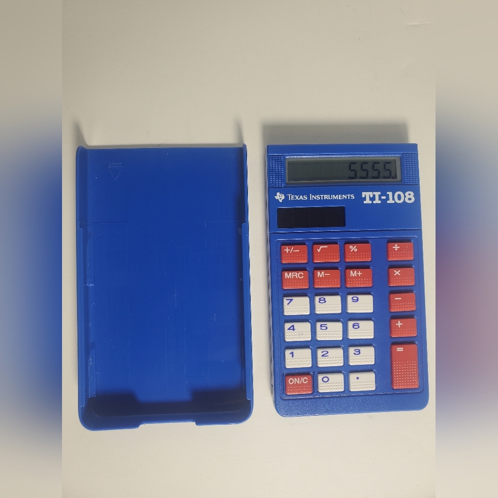 Texas Instruments Small Blue TI-108 Solar Powered Calculator (Tested)
